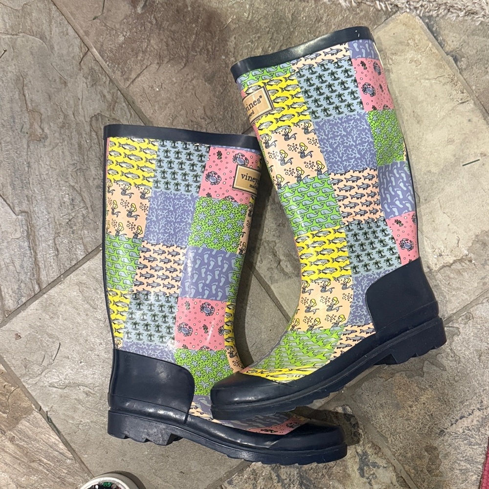 Vineyard Vines Multicolor Patchwork Rain Boot siz… - image 2